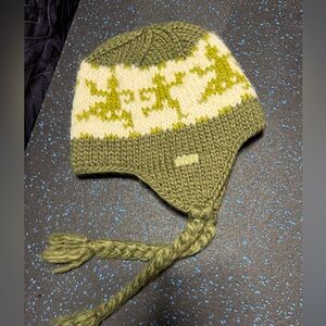 Green and White Knit Hat